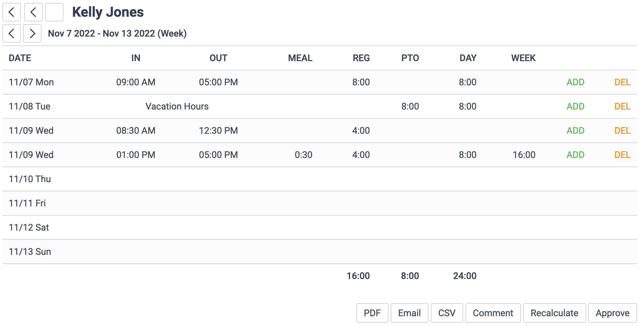 Timesheet with multiple rows