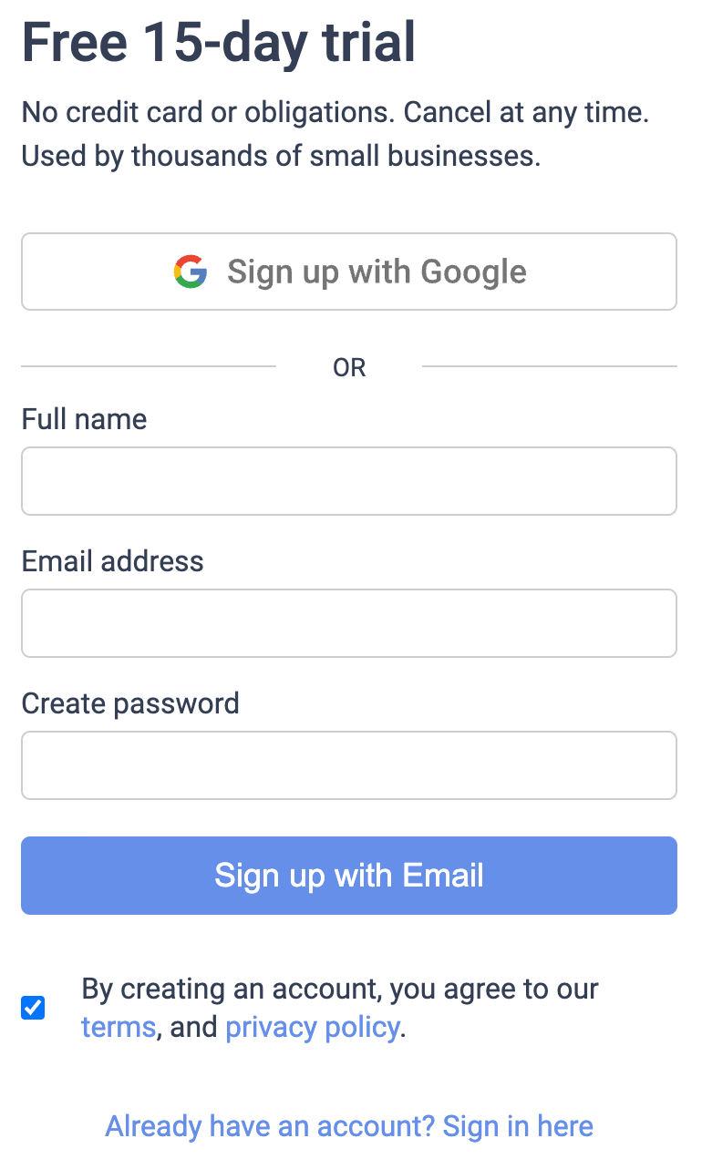 Webtimeclock Sign Up Setp 1