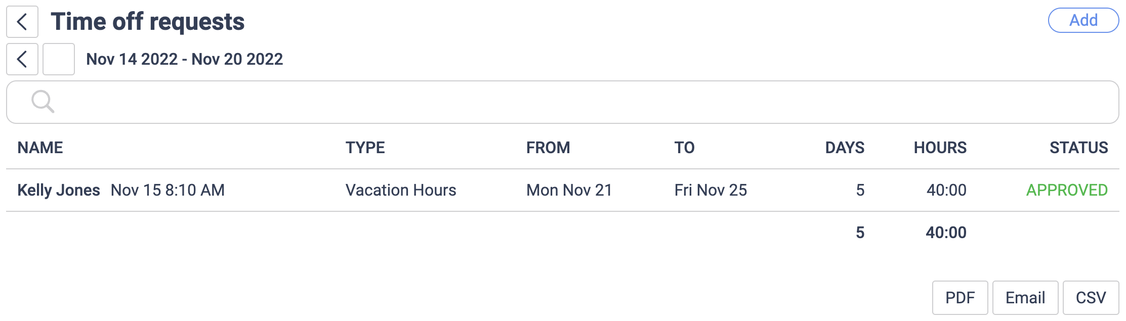 Approved time off list